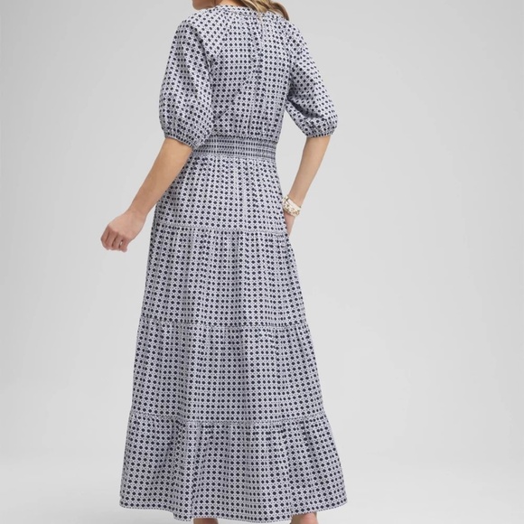 Chico's Poplin Basket Weave Maxi Dress Navy Blue/White Size 3 (US 16) Casual - Picture 2 of 15